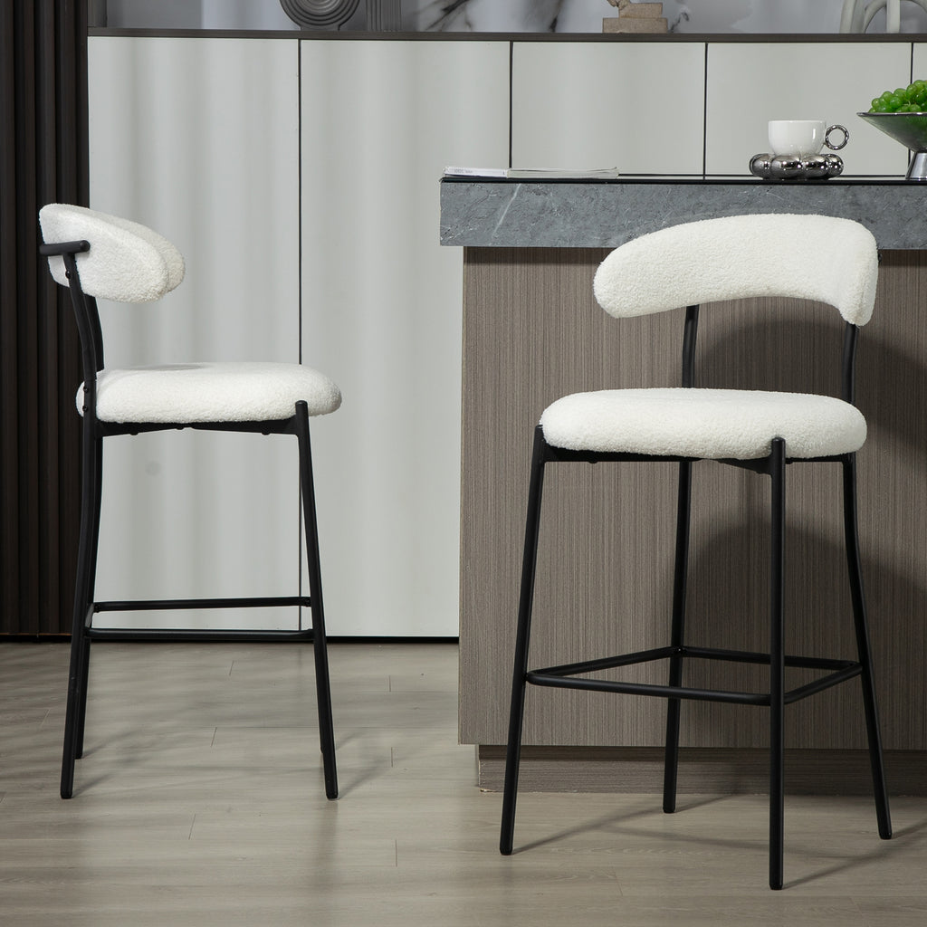 26&#039;&#039; Counter height bar stools Teddy fabric cover kitchen island counter bar stool with black powder coating base and footrest(Snow)