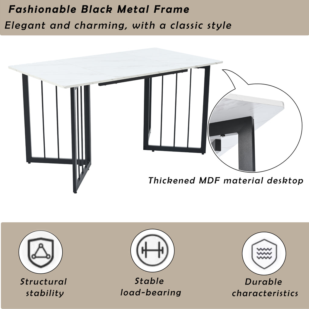 140 x 80 x 75cm Esstisch,(1-St), moderner Küchentisch, Gestell aus Metall,V-förmige Stützbeine
Rechteckiger Esstisch aus  Moderner Marmormuster Küchentisch  mit verstellbaren Füßen ,  Weiß/Schwarz