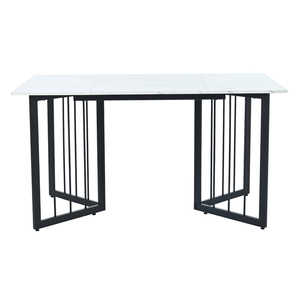 140 x 80 x 75cm Esstisch,(1-St), moderner Küchentisch, Gestell aus Metall,V-förmige Stützbeine
Rechteckiger Esstisch aus  Moderner Marmormuster Küchentisch  mit verstellbaren Füßen ,  Weiß/Schwarz