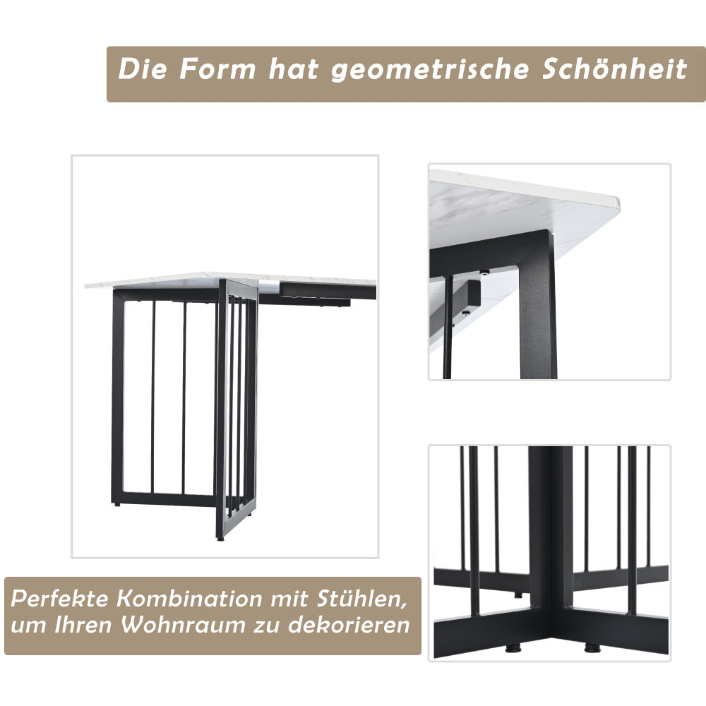 140 x 80 x 75cm Esstisch,(1-St), moderner Küchentisch, Gestell aus Metall,V-förmige Stützbeine
Rechteckiger Esstisch aus  Moderner Marmormuster Küchentisch  mit verstellbaren Füßen ,  Weiß/Schwarz