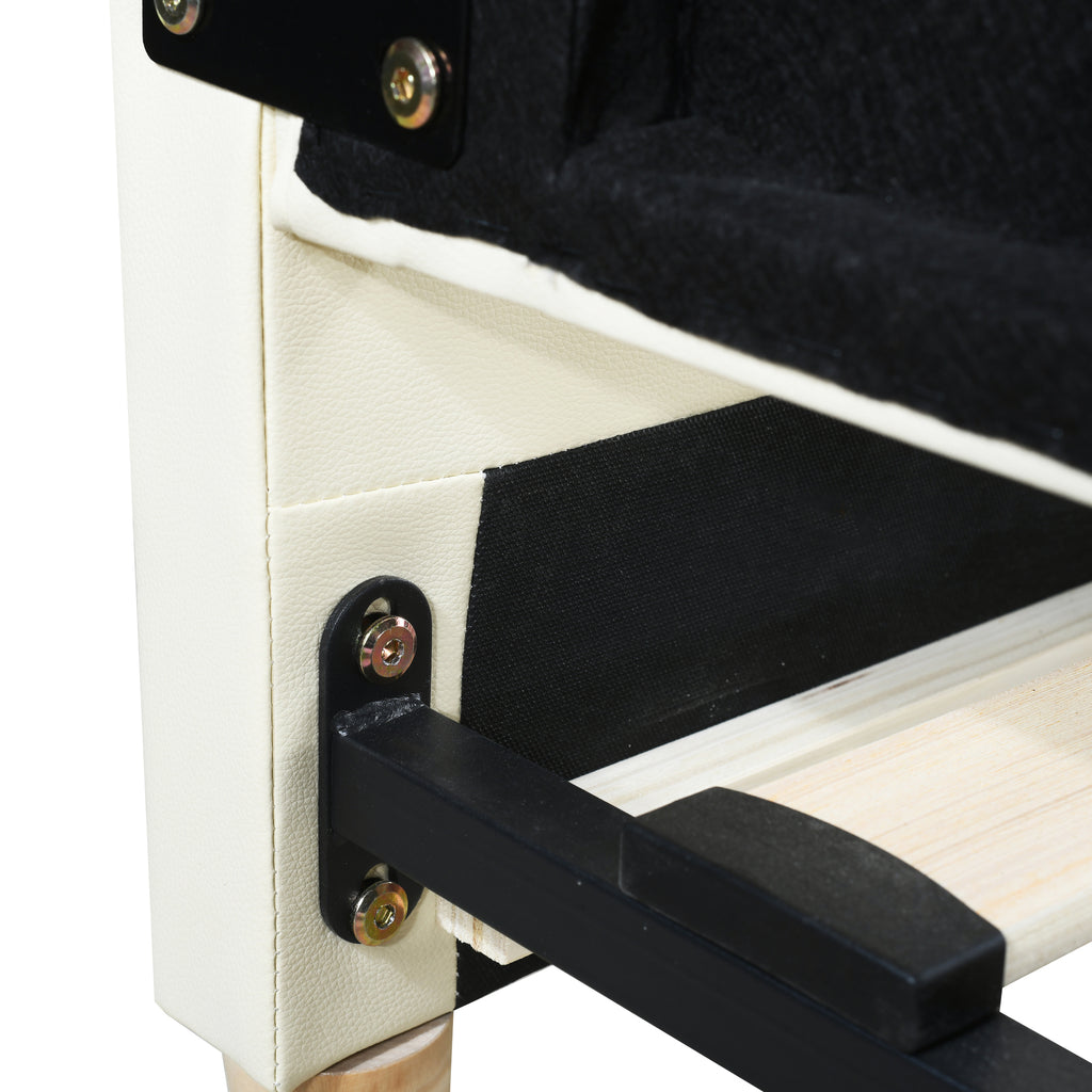 Polsterbett 90(180)*190cm, 2-in-1 Multifunktions-Schlafsofa, Kinderbett aus Kunstleder mit LED-Beleuchtung, mit Lattenrost, Beige