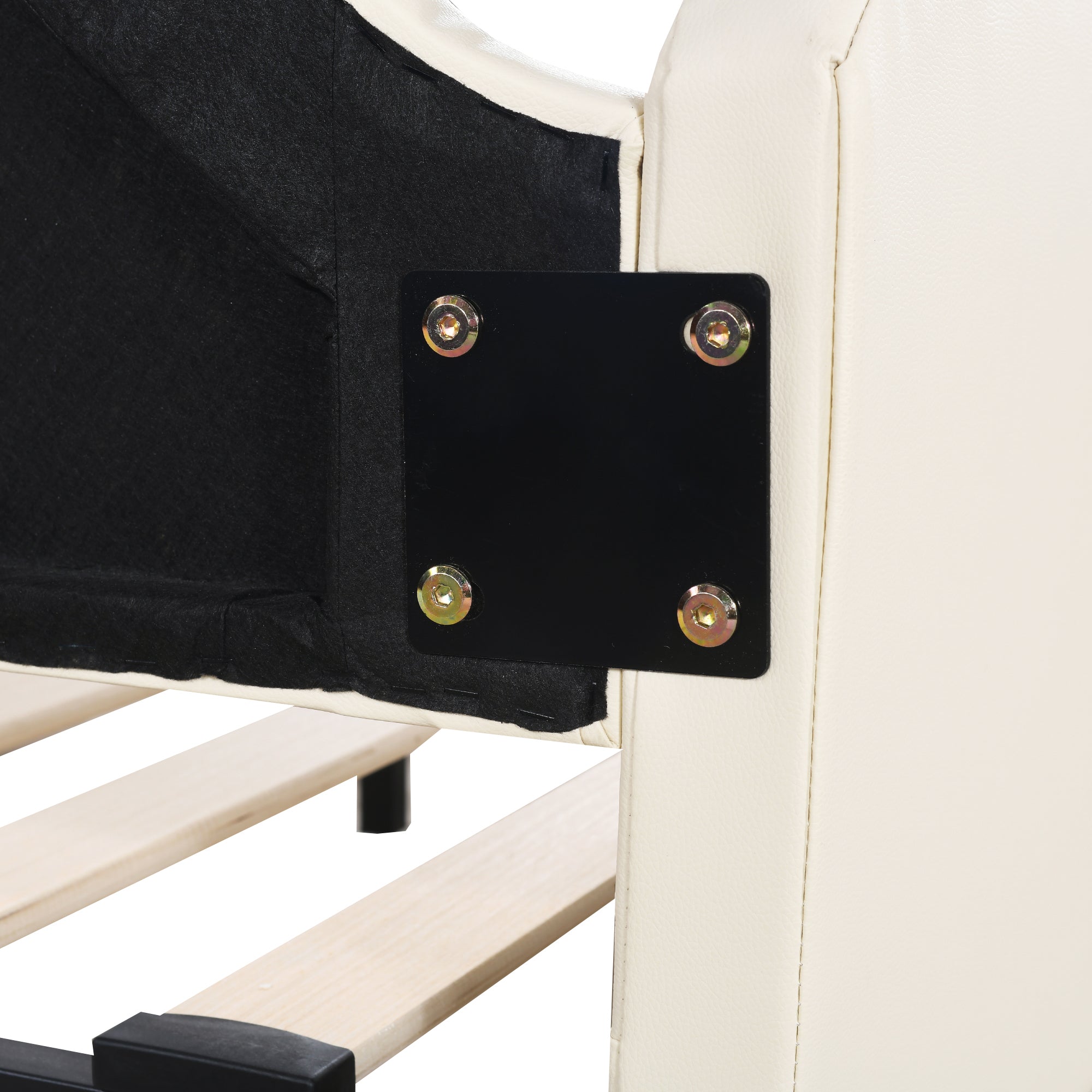 Polsterbett 90(180)*190cm, 2-in-1 Multifunktions-Schlafsofa, Kinderbett aus Kunstleder mit LED-Beleuchtung, mit Lattenrost, Beige