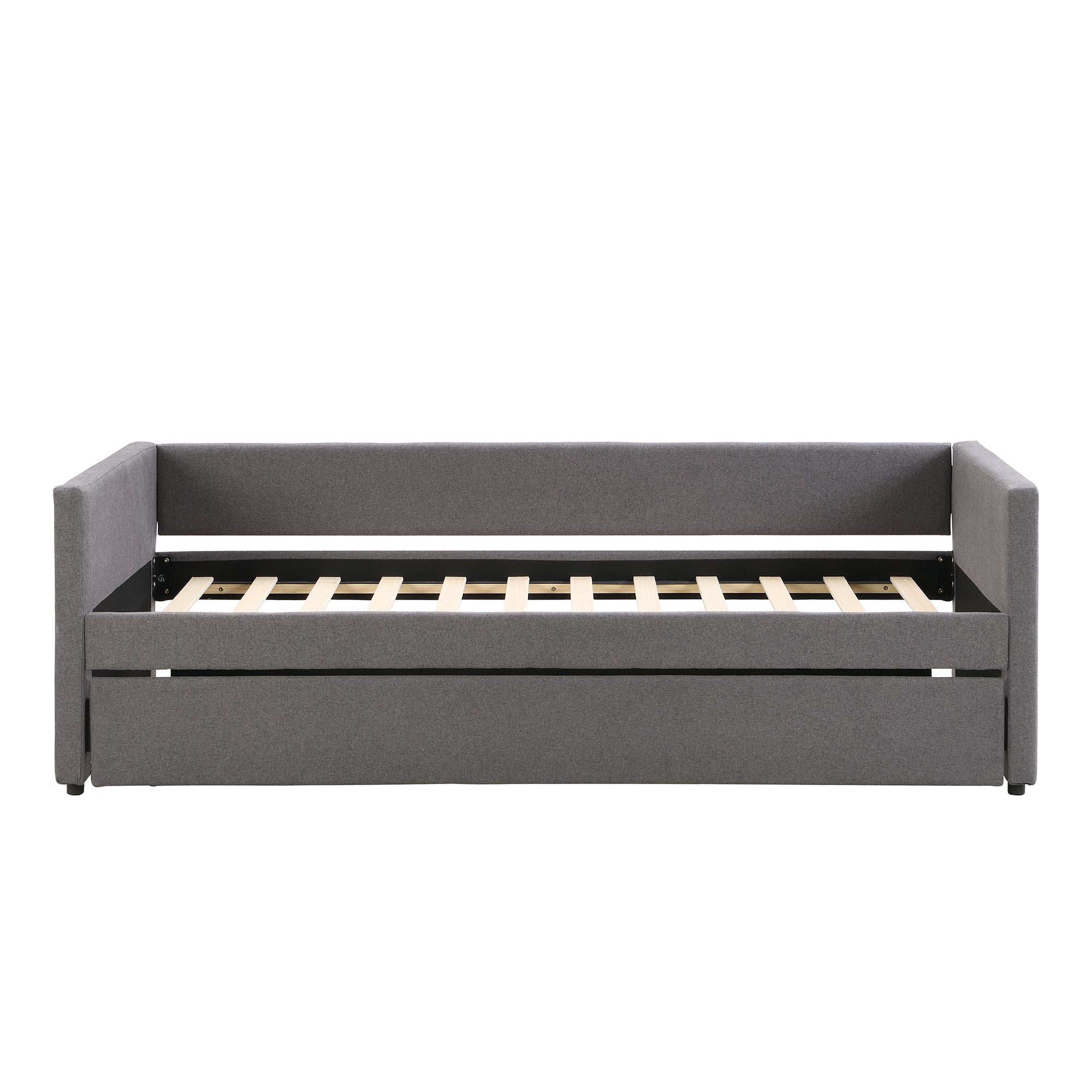 Tagesbett, Doppelbett, Doppelbett mit klappbaren und hochklappbaren Metallbeinen, ohne Matratze, schlicht und stilvoll, 90*200 cm, Leinen, Grau