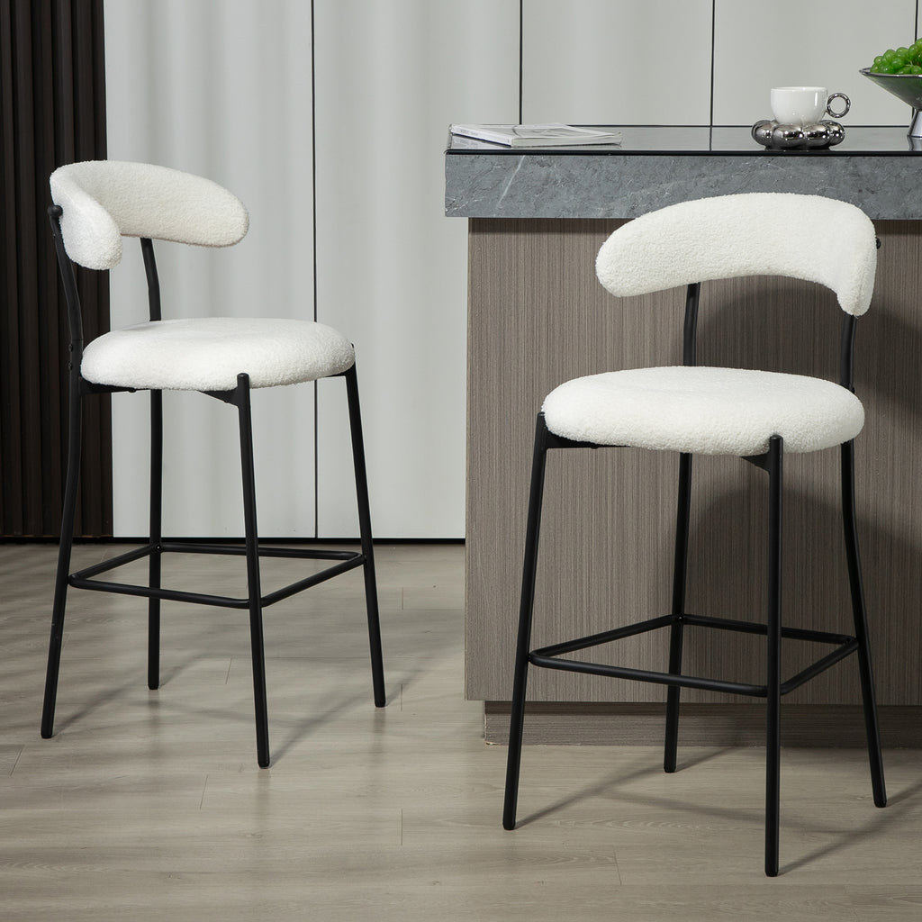26&#039;&#039; Counter height bar stools Teddy fabric cover kitchen island counter bar stool with black powder coating base and footrest(Snow)