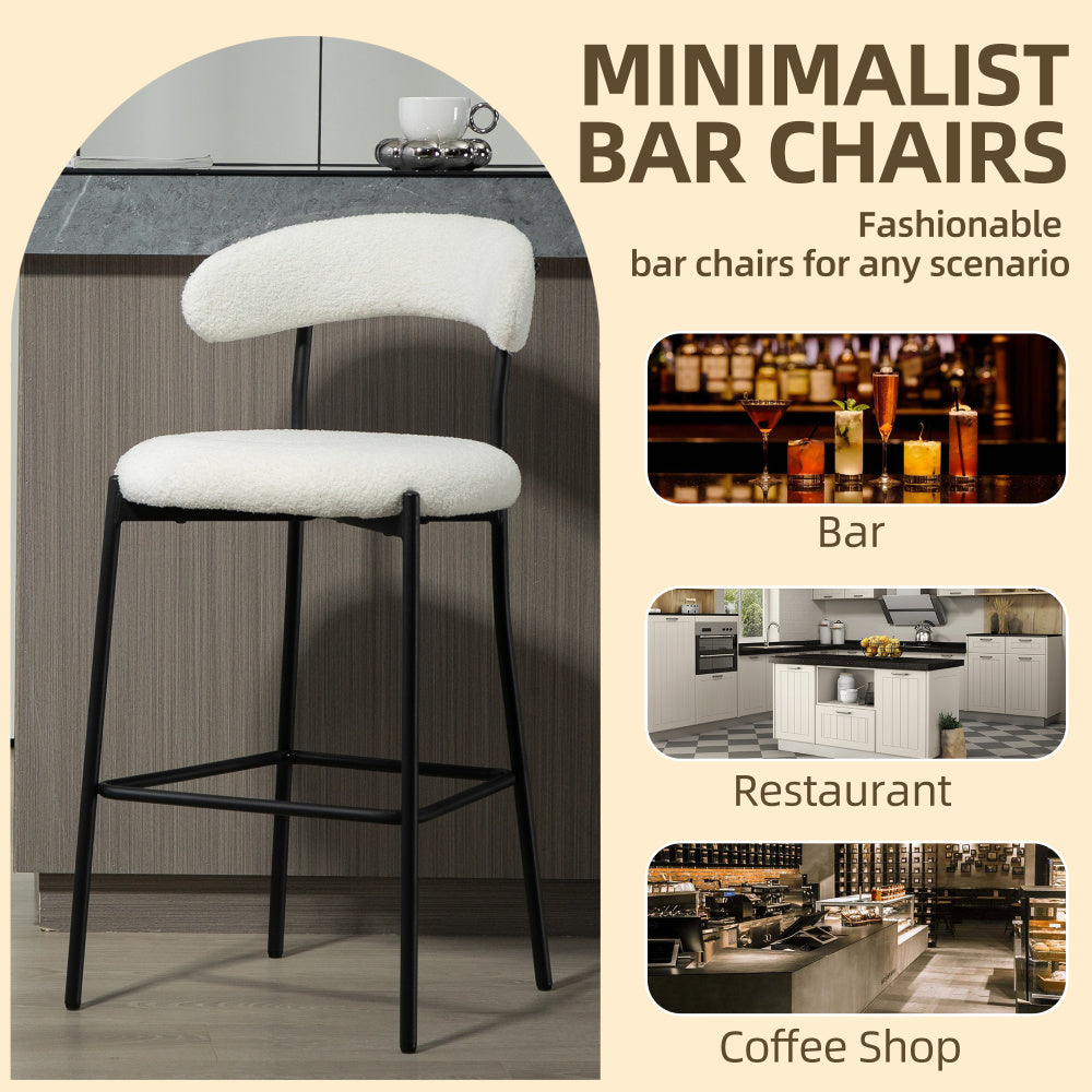 26&#039;&#039; Counter height bar stools Teddy fabric cover kitchen island counter bar stool with black powder coating base and footrest(Snow)