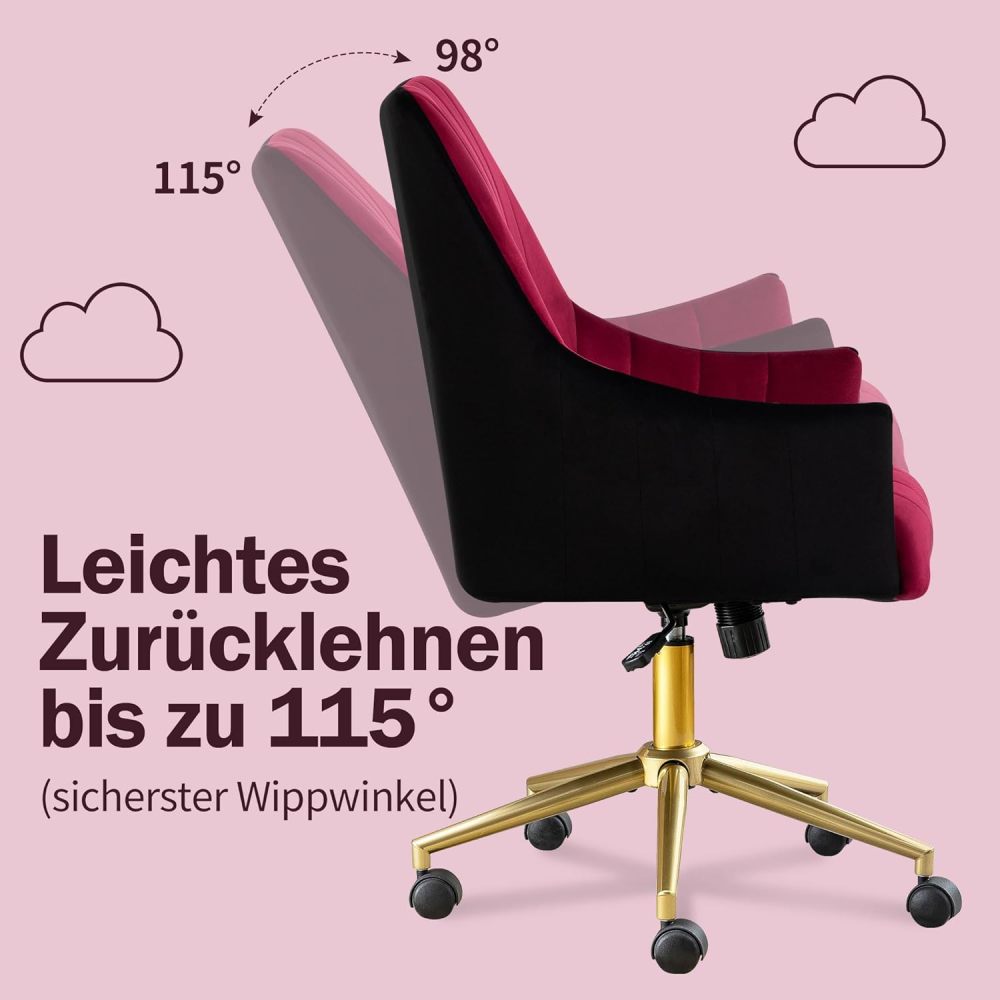 Bürostuhl Höhenverstellbar Drehstuhl Samt Bürosessel Schminkstuhl mit Rädern,Sessel Samtstuhl Für Schlafzimmer/Arbeitszimmer