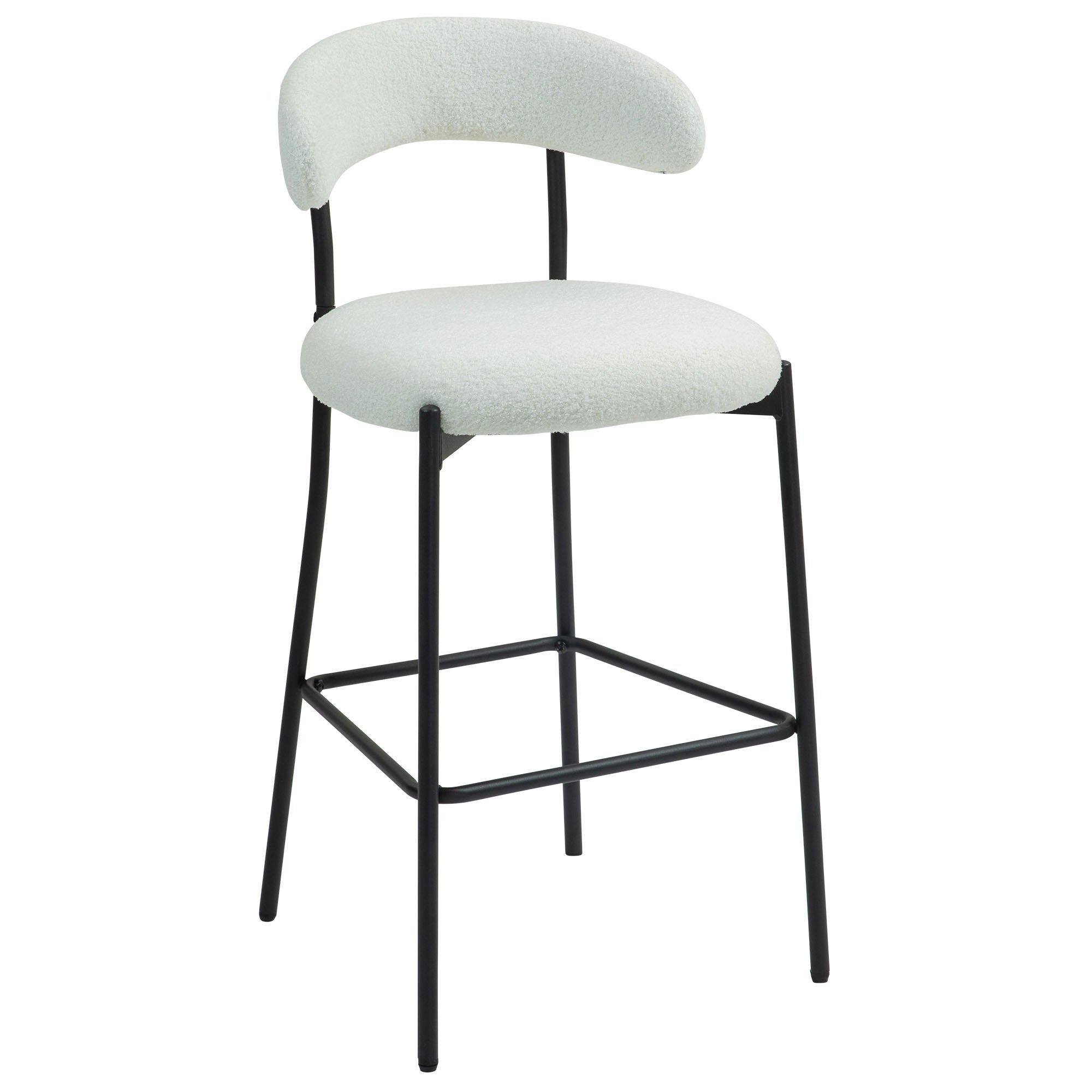 26&#039;&#039; Counter height bar stools Teddy fabric cover kitchen island counter bar stool with black powder coating base and footrest(Snow)