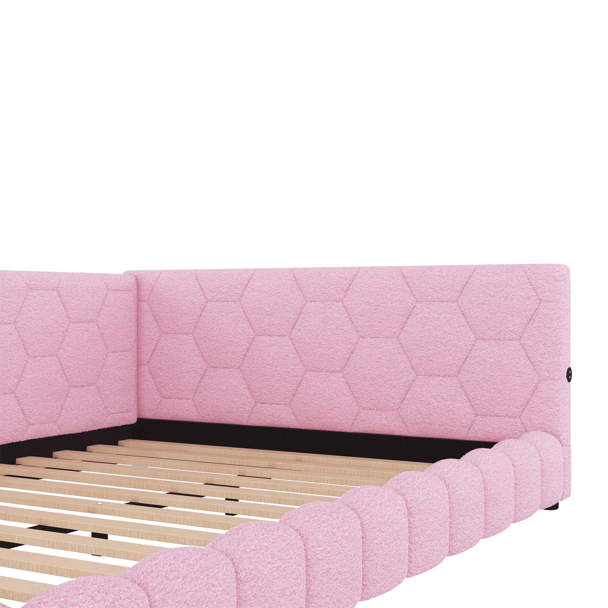 Daybett, 140*200cm Tagesbett, Schlafsofa, Bett mit Lattenrost(ohne Matratze), 16 Farben Umgebungslicht, USB-Anschluss,Typ-C, Bequemes Material, Vliesimitat, Rosa