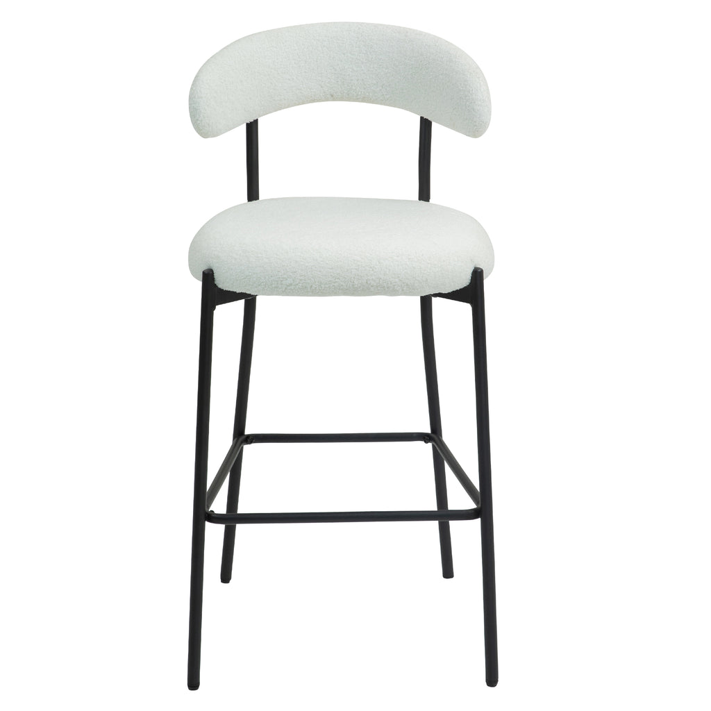 26&#039;&#039; Counter height bar stools Teddy fabric cover kitchen island counter bar stool with black powder coating base and footrest(Snow)