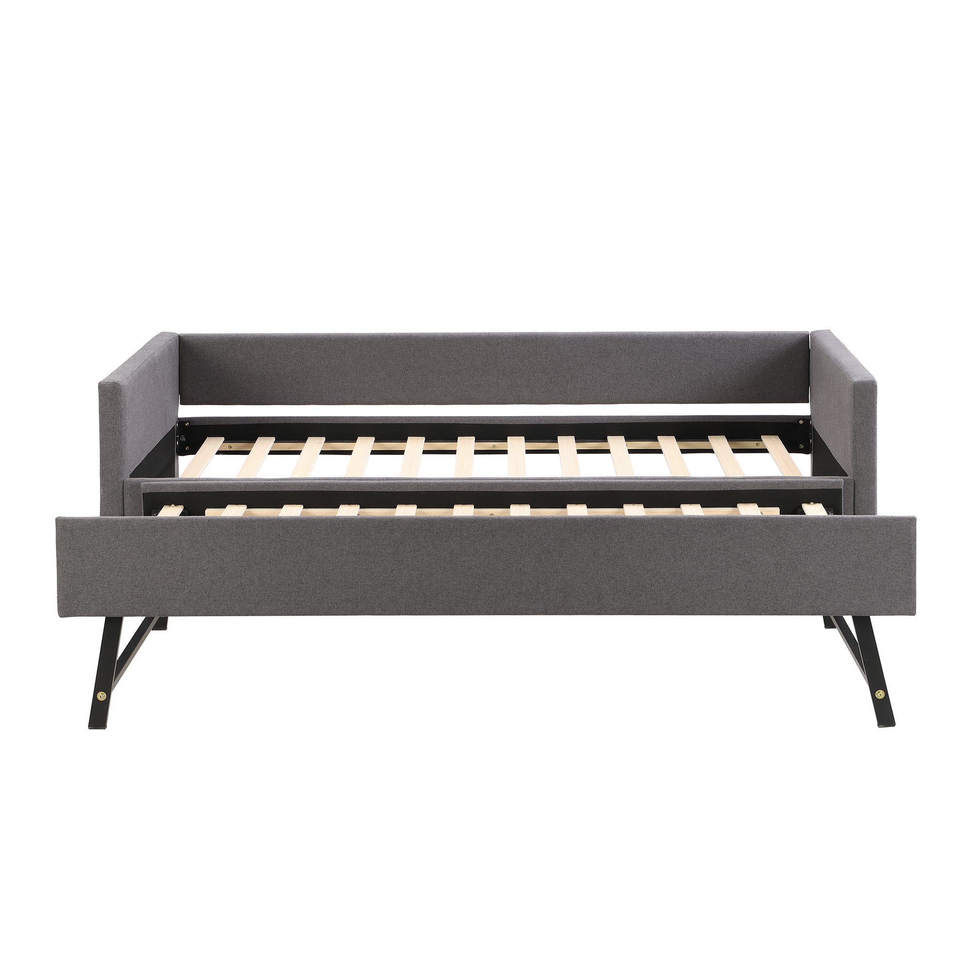 Tagesbett, Doppelbett, Doppelbett mit klappbaren und hochklappbaren Metallbeinen, ohne Matratze, schlicht und stilvoll, 90*200 cm, Leinen, Grau