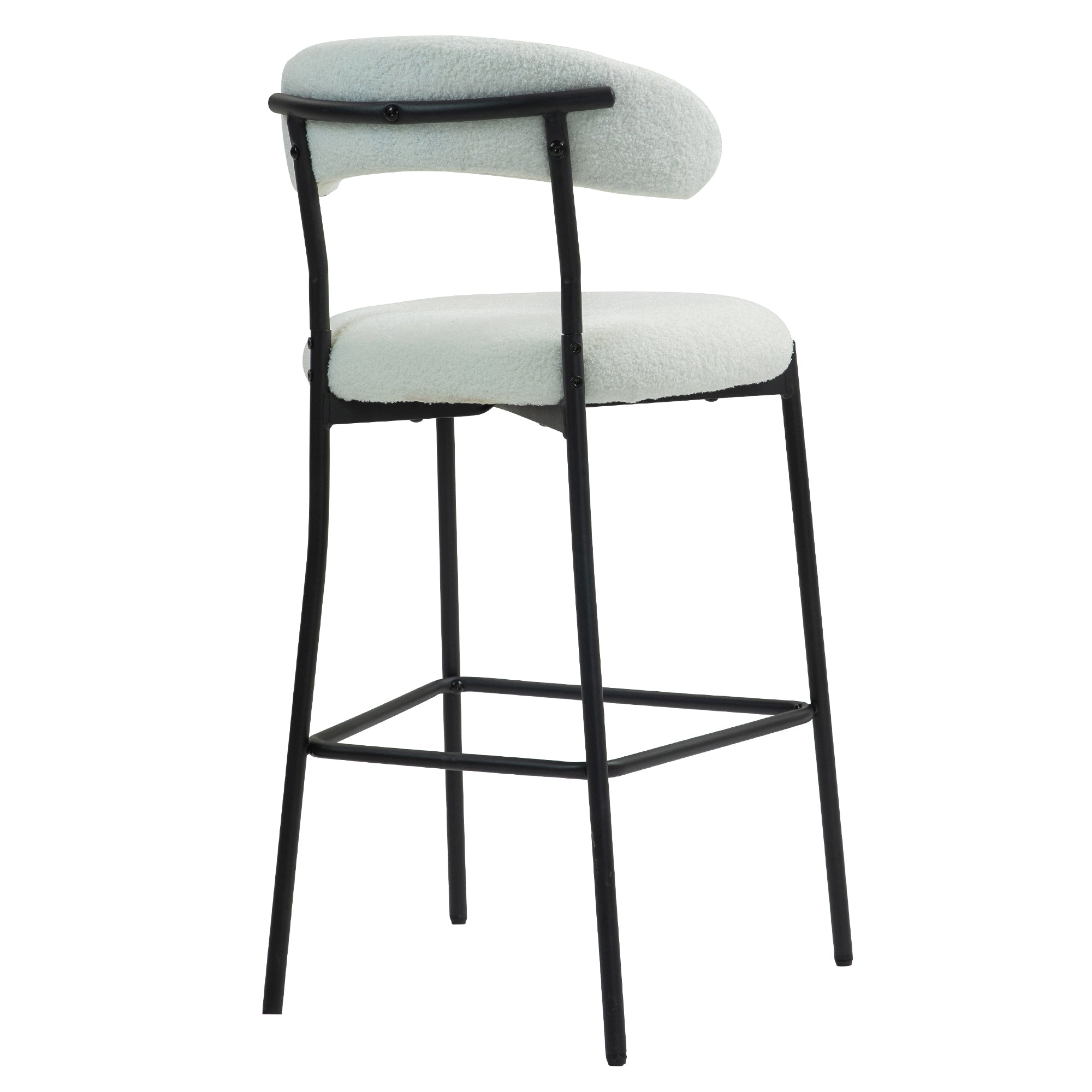 26&#039;&#039; Counter height bar stools Teddy fabric cover kitchen island counter bar stool with black powder coating base and footrest(Snow)