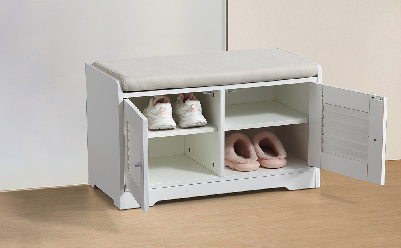 28.74&quot;Shoe Storage Bench with 2 Door Cabinet, Entryway Bench with  White Shoe Storage, Shoe Bench with Cushion, Adjustable Shelves, Shoe Rack Bench for Entryway, Hallway