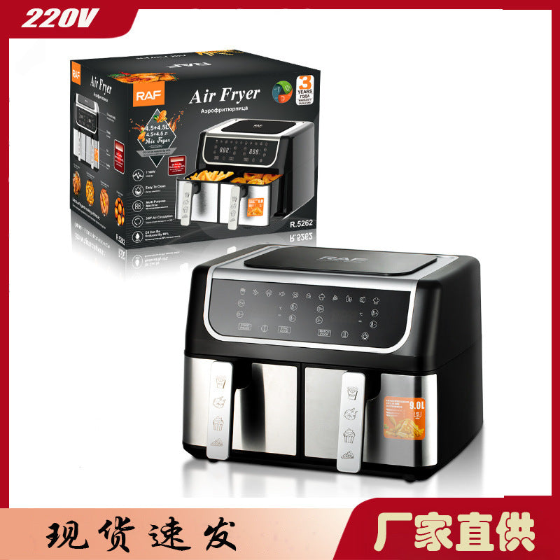 European Cross-border Dual-gas Air Fryer Dual space Large Capacity Multi-function Dual-pot  Intelligent Touch Screen