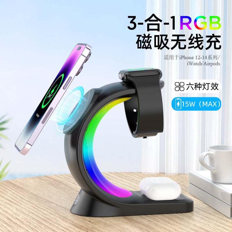 The New Three-in-one Wireless Charger Is Suitable For Apple Magsafe Magnetic Wireless Fast Charging Desktop Vertical Stand