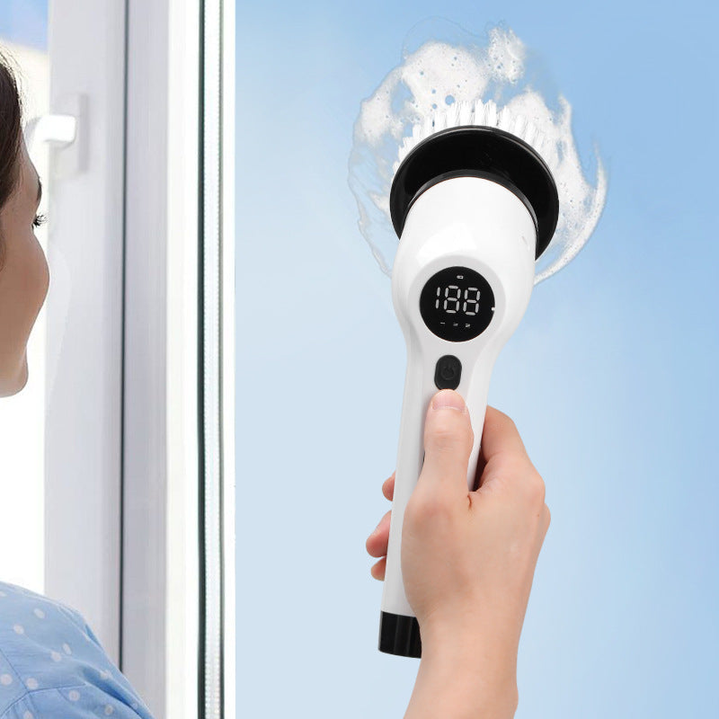 Eight-in-one Cleaning Brush Long Handle Retractable LCD Digital Display Kitchen Bathroom Electric Cleaning Brush Electric Mop