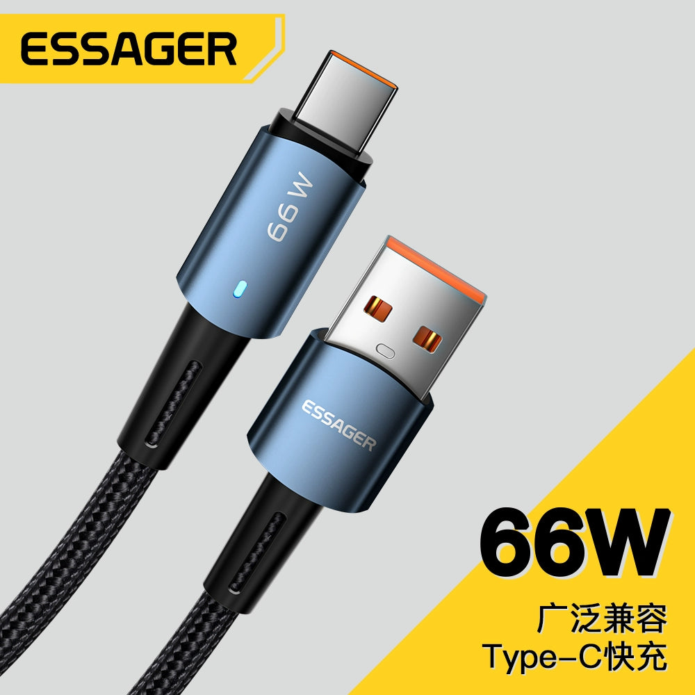 ESSAGER Typec Data Cable 6A Super Fast Charge 66W Suitable For Huawei Honor Xiaomi Android Mobile Phone Tpc Bluetooth Headset Usb Extended Charging Cable 40w66w Flash Charge