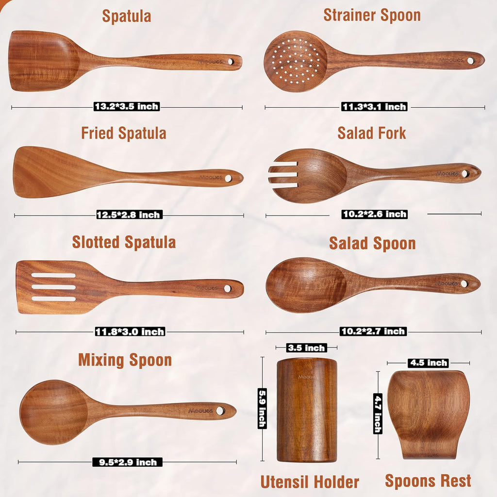 Acacia Wood Spatula 7-piece Wooden Kitchenware Suit Teak Wood Spatula Salad Spoon Mixing Spoon Noodle Spoon Colander
