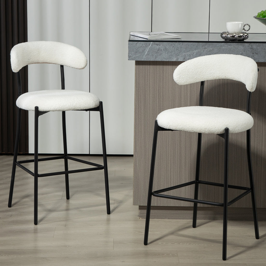 26&#039;&#039; Counter height bar stools Teddy fabric cover kitchen island counter bar stool with black powder coating base and footrest(Snow)