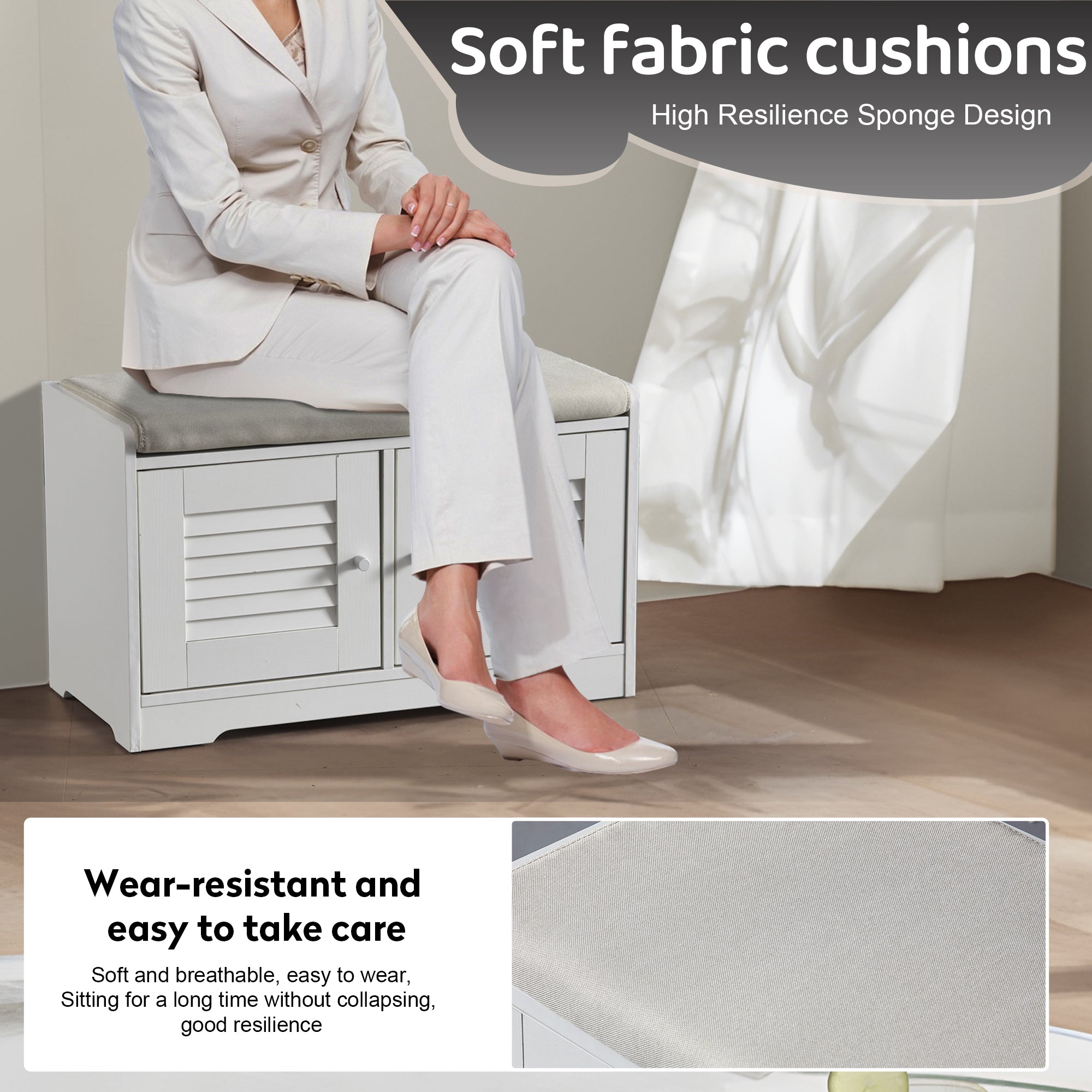 28.74&quot;Shoe Storage Bench with 2 Door Cabinet, Entryway Bench with  White Shoe Storage, Shoe Bench with Cushion, Adjustable Shelves, Shoe Rack Bench for Entryway, Hallway