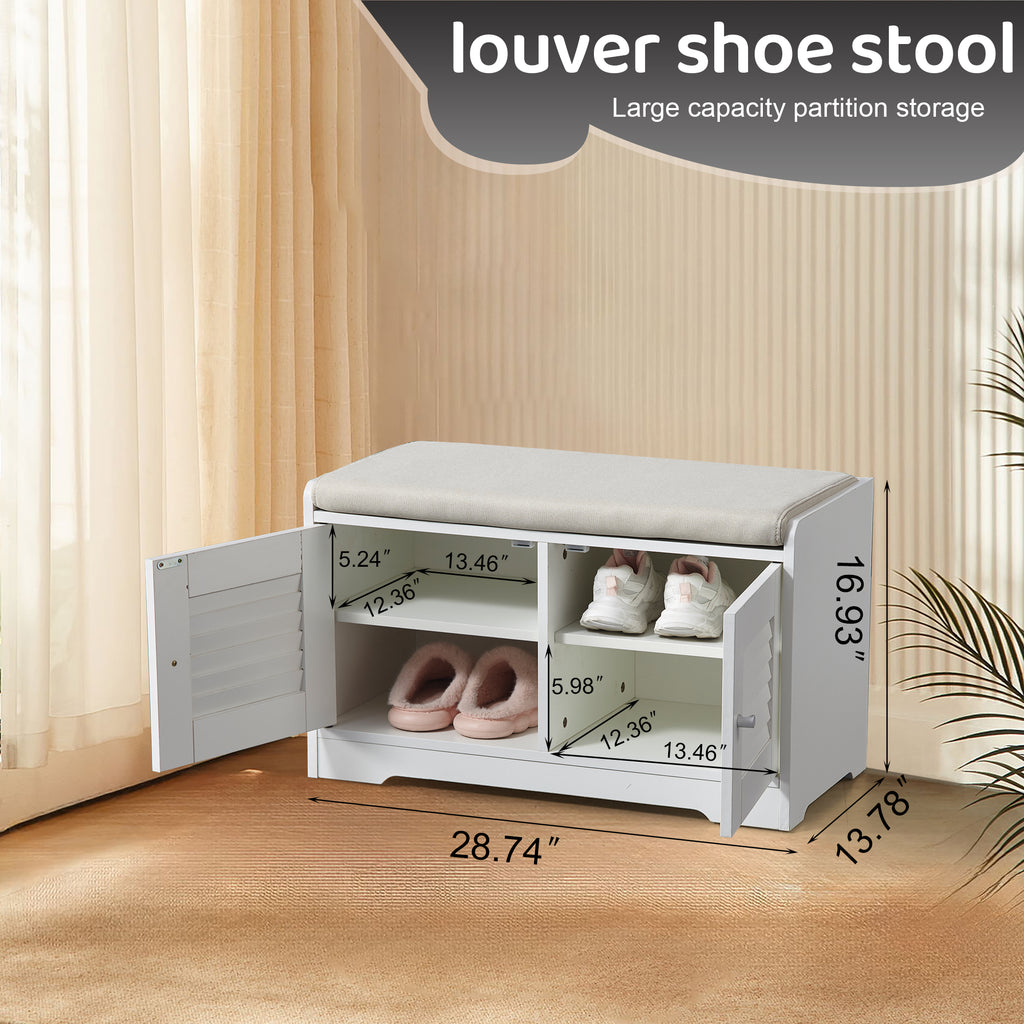 28.74&quot;Shoe Storage Bench with 2 Door Cabinet, Entryway Bench with  White Shoe Storage, Shoe Bench with Cushion, Adjustable Shelves, Shoe Rack Bench for Entryway, Hallway