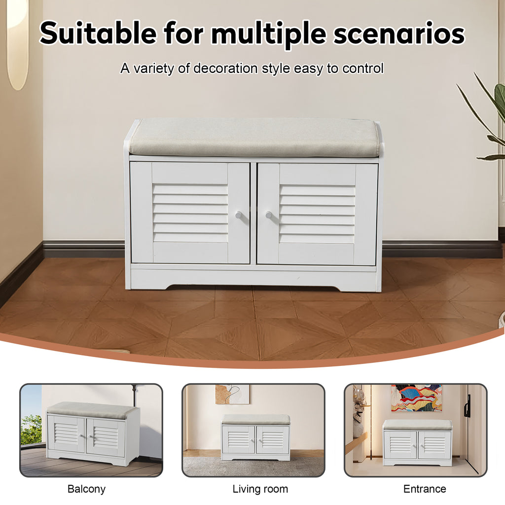 28.74&quot;Shoe Storage Bench with 2 Door Cabinet, Entryway Bench with  White Shoe Storage, Shoe Bench with Cushion, Adjustable Shelves, Shoe Rack Bench for Entryway, Hallway